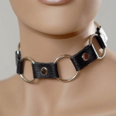 Кожаный черный ошейник с кольцами - Sitabella - купить с доставкой в Королеве