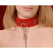 Красный кожаный ошейник с карабином и поводком - Sitabella - купить с доставкой в Королеве