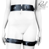 Черный кожаный пояс с гартерами - S-M - Notabu - купить с доставкой в Королеве