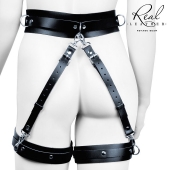 Черный кожаный пояс с гартерами - L-XL - Notabu - купить с доставкой в Королеве