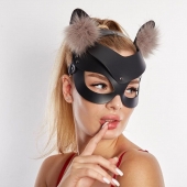 Черная кожаная маска  Кошечка  с мехом - Sitabella - купить с доставкой в Королеве