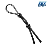 Черное силиконовое лассо с двумя шариками для утяжки - Sex Expert - в Королеве купить с доставкой