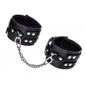 Черные кожаные оковы с двумя ремнями и контрастной строчкой - Pecado - купить с доставкой в Королеве