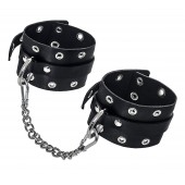 Черные кожаные однослойные оковы с люверсами - Pecado - купить с доставкой в Королеве