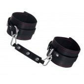 Черные кожаные однослойные оковы с контрастной строчкой - Pecado - купить с доставкой в Королеве