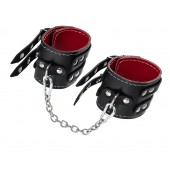 Черные кожаные оковы с двумя ремнями и красной подкладкой - Pecado - купить с доставкой в Королеве