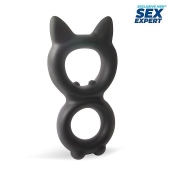 Черное двойное эрекционное кольцо с кошачьими ушками - Sex Expert - в Королеве купить с доставкой