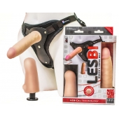 Телесный страпон Harness LESBI с вагинальной пробкой - 16,5 см. - LOVETOY (А-Полимер) - купить с доставкой в Королеве