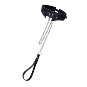 Черный кожаный ошейник-воротник с поводком - Pecado - купить с доставкой в Королеве