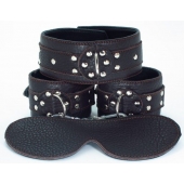Набор БДСМ-аксессуаров из мягкой кожи черного цвета - БДСМ Арсенал - купить с доставкой в Королеве