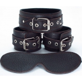Набор БДСМ-аксессуаров из мягкой кожи черного цвета - БДСМ Арсенал - купить с доставкой в Королеве