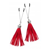 Зажимы на соски «Вилки» с красными кисточками из замши - Pecado - купить с доставкой в Королеве