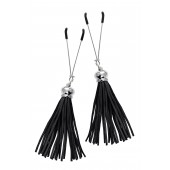 Зажимы на соски «Вилки» с черными кисточками из замши - Pecado - купить с доставкой в Королеве