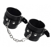 Черные однослойные наручники из натуральной кожи с цепочкой - Pecado - купить с доставкой в Королеве