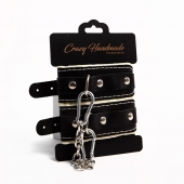 Черные скругленные наручники с мягкой бежевой подкладкой - Crazy Handmade - купить с доставкой в Королеве