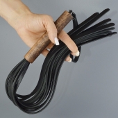 Черная кожаная плеть с деревянной рукоятью - 58 см. - Sitabella - купить с доставкой в Королеве