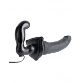 Черный страпон с вагинальной пробкой Deluxe Vibrating Penetrix Strap-On - 19 см. - Pipedream - купить с доставкой в Королеве