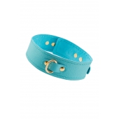 Голубой кожаный однослойный ошейник с прошивкой - Pecado - купить с доставкой в Королеве