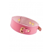 Розовый кожаный однослойный ошейник с прошивкой - Pecado - купить с доставкой в Королеве