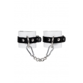 Бело-черные кожаные наручники с одним ремешком с люверсами - Pecado - купить с доставкой в Королеве
