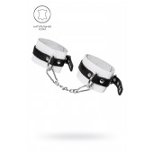Бело-черные мягкие оковы с одним ремешком и люверсами - Pecado - купить с доставкой в Королеве