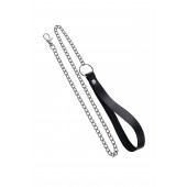 Поводок с ручкой из черной натуральной кожи и карабином для ошейника - Pecado - купить с доставкой в Королеве