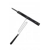 Кожаный двухслойный ошейник с белой строчкой и поводком - Pecado - купить с доставкой в Королеве