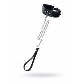 Кожаный двухслойный ошейник с белой строчкой и поводком - Pecado - купить с доставкой в Королеве