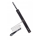 Кожаный двухслойный ошейник с красной строчкой и поводком - Pecado - купить с доставкой в Королеве