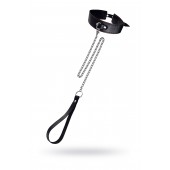 Кожаный двухслойный ошейник с красной строчкой и поводком - Pecado - купить с доставкой в Королеве