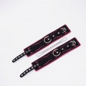 Черно-розовые кожаные оковы с розовой строчкой - Crazy Handmade - купить с доставкой в Королеве