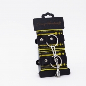 Черно-желтые кожаные наручники с жёлтой строчкой - Crazy Handmade - купить с доставкой в Королеве