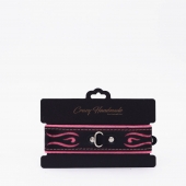 Черно-розовый кожаный ошейник с розовой строчкой - Crazy Handmade - купить с доставкой в Королеве