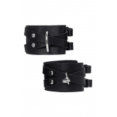 Черные кожаные оковы с двумя перекрёстными ремешками - Pecado - купить с доставкой в Королеве