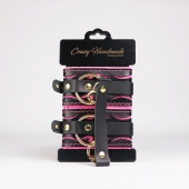 Черные кожаные оковы с розовой строчкой - Crazy Handmade - купить с доставкой в Королеве