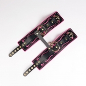 Черные кожаные оковы с розовой строчкой - Crazy Handmade - купить с доставкой в Королеве