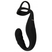 Черное эрекционное кольцо со стимуляцией промежности и анальной пробкой Cock Ring with RC Prostate Plug - Orion - в Королеве купить с доставкой