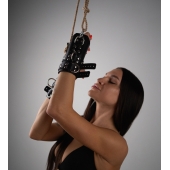 Черные высокие кожаные наручники для подвешивания - Crazy Handmade - купить с доставкой в Королеве