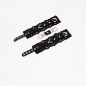 Черные кожаные наручники с узорами и золотистой фурнитурой - Crazy Handmade - купить с доставкой в Королеве