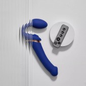 Синий безремневой страпон Multi Orgasm Bendable Strap-On size XL с клиторальной стимуляцией - Strap-on-me - купить с доставкой в Королеве