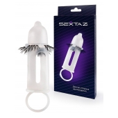 Эластичная насадка на пенис с подхватом мошонки и стимулирующими «ресничками» - Sextaz - в Королеве купить с доставкой