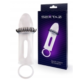 Закрытая насадка на пенис с подхватом мошонки и стимулирующими «ресничками» - Sextaz - в Королеве купить с доставкой