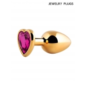 Золотистая анальная пробка с малиновым кристаллом - 9 см. - Anal Jewelry Plug