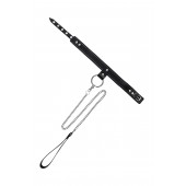 Черный узкий однослойный ошейник с серебристым поводком-цепочкой - Pecado - купить с доставкой в Королеве