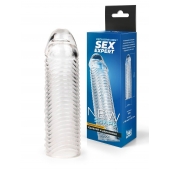Прозрачная закрытая насадка на пенис с ребрышками - 16 см. - Sex Expert - в Королеве купить с доставкой