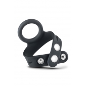 Черное эрекционное кольцо с подхватом мошонки на кнопках VS6 - Blush Novelties - в Королеве купить с доставкой