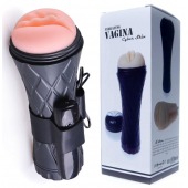 Телесный мастурбатор-вагина в черной колбе с вибрацией - Boys of Toys - в Королеве купить с доставкой