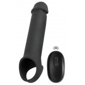 Черная вибронасадка для пениса с хомутом для мошонки и пультом ДУ Remote Controlled Penis Extension - Orion - в Королеве купить с доставкой