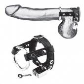 Утяжка на пенис на замочке Duo Cock And Ball Lock - BlueLine - купить с доставкой в Королеве