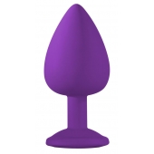 Большая фиолетовая анальная пробка Emotions Cutie Large с голубым кристаллом - 10 см. - Lola Games - купить с доставкой в Королеве